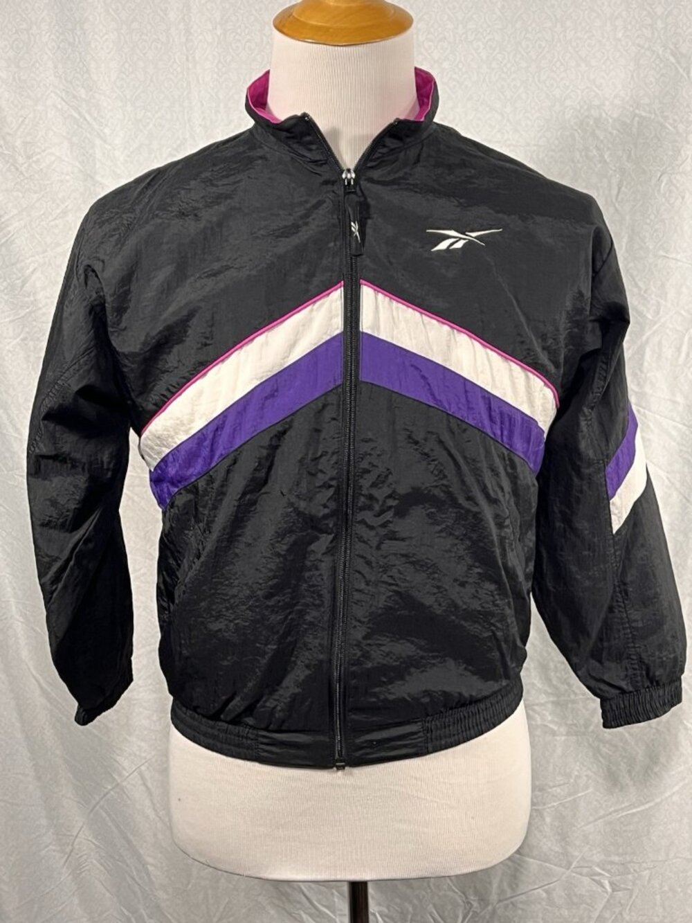 Vtg Women’s Size Xl Reebok Windbreaker Jacket Retro Color Blocking Purple Black